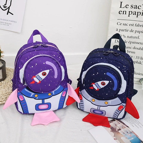 Kids Anti-Lost Backpack Space Astronaut Rocket Cartoon Toddler School Bag With Safety Leash For Kindergarten Nylon
