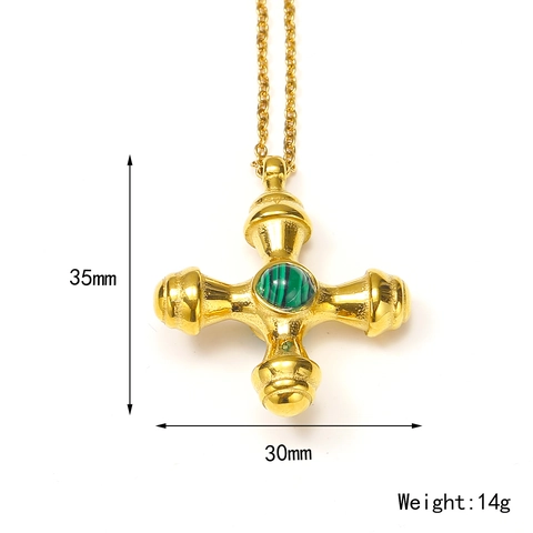 Collier Pendentif Croix en Acier Inoxydable Plaqué Or 18K Vintage pour Femme avec Pierre Naturelle Incrustée Bijoux Religieux Chrétiens