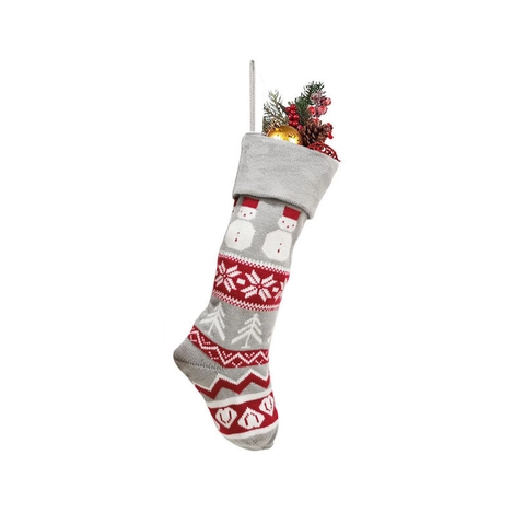 Christmas Stockings Knitted Red Gray Reindeer Snowflake Pattern Holiday Fireplace Decor Candy Gift Bag