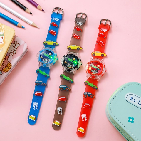 Cartoon Car Children Digital Watch Luminous Backlight Silicone Strap Kids Electronic Watch For Boys Girls Student Birthday Gift