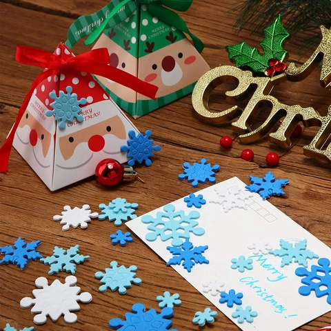 Autocollants Flocon De Neige Mousse Pailletée Autocollant Bleu Blanc Noël Fête Décoration DIY Pour Enfants Maison