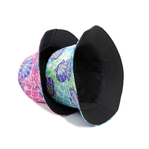 Wendbarer Fischerhut Polyester Ozean Meerjungfrau Muscheldruck Sonnenschutz Sommer Outdoor Anglerhut Für Damen Herren