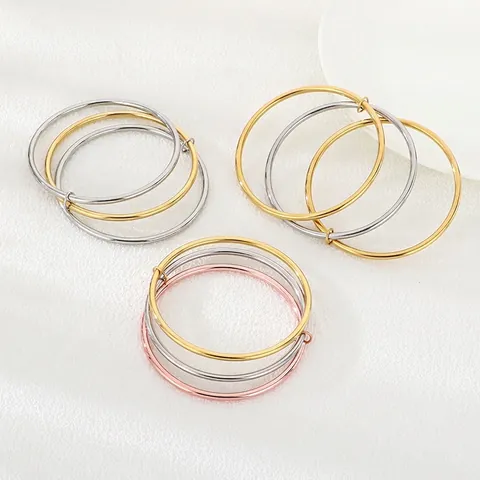 Interlocking Circular Bangles Stainless Steel Minimalist Polished Stackable Intertwined Rings Bracelet For Women Elegant Jewelry