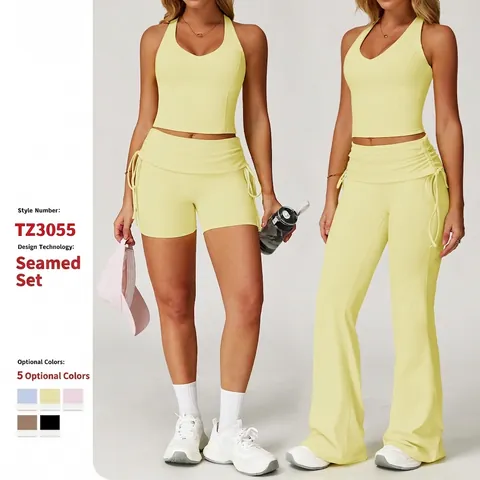Top Con Scollo Halter E Scollo A V E Leggings A Campana Shorts Vita Alta Donna Yoga Abbigliamento Sportivo Poliammide