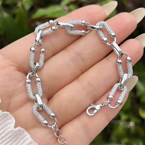 Elegant Star U-Link Chain Bracelet Copper Gold Plated AAA Cubic Zirconia Daily Fashion Luxury Jewelry For Women