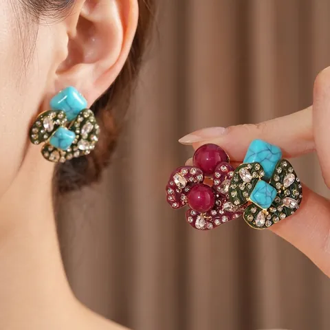 Pendientes De Aleación Irregulares Vintage Con Cristales Y Poste De Plata Joyas De Lujo Retro Para Mujer