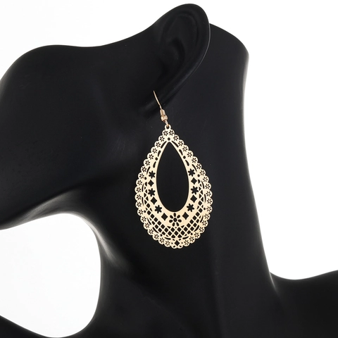Vintage Waterdruppel Hangende Oorbellen Voor Dames Koper Uitgehold Filigraan Etnisch Boho Retro Stijl Metalen Sieraden