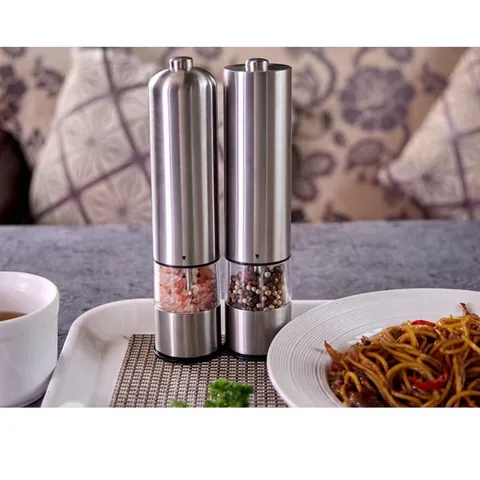 Electric Pepper Grinder Salt Mill One Button Operated Bottom Light Stainless Steel Adjustable Coarseness Visible Window Kitchen Tool
