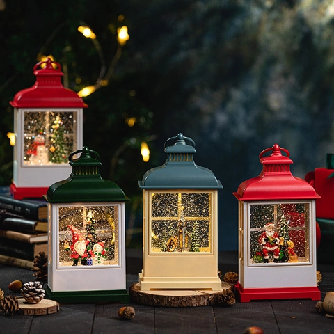 Lanterna Globo Di Neve Di Natale Vintage Luce Notturna LED Musica Ornamento Da Tavolo Decorazione Da Scrivania Regalo Festivo