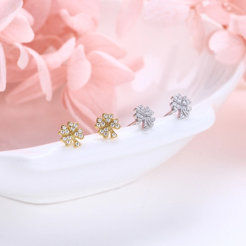 Four Leaf Clover Stud Earrings With 925 Sterling Silver Earring Post Micro Pave Zircon Elegant Jewelry For Women