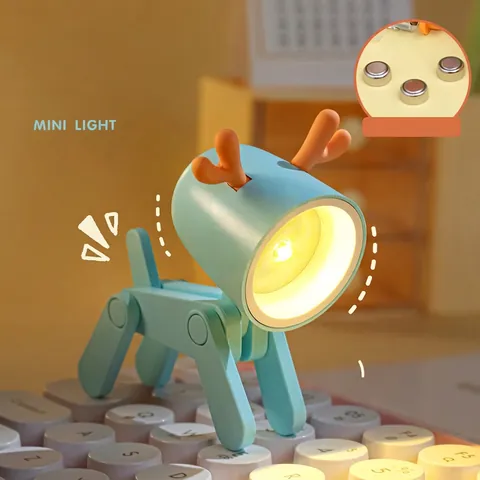 Mini LED Night Light Cute Cartoon Dog Deer Shape Adjustable Joints Plastic Portable Table Lamp For Desktop Decor