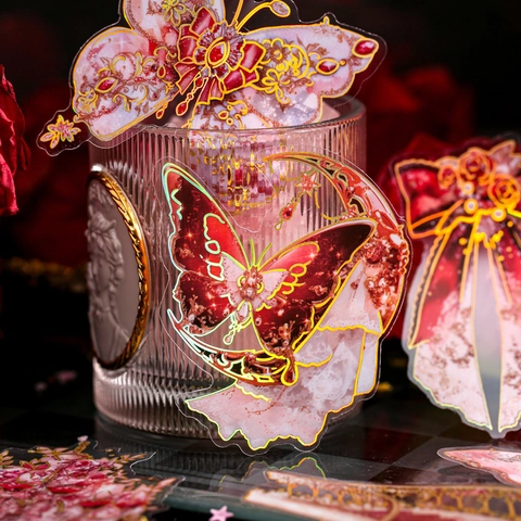 Vintage Floral Butterfly Decorative Stickers Waterproof PET Bronzing DIY Journaling Scrapbook Supplies