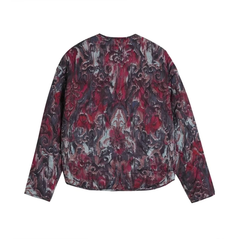 Dames Doorgestikte Jas Etnisch Abstracte Print Lange Mouwen Ronde Hals Drukknop Retro Franse Stijl Casual Top
