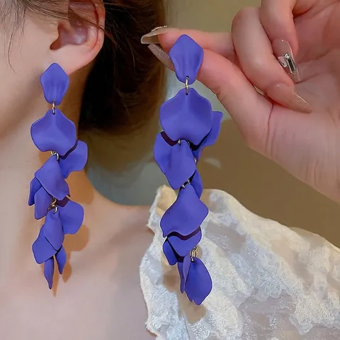 Lange Ohrringe Mit Rosenblättern Für Damen Bohemian Matte Acryl Blumenohrringe Mit 925 Sterling Silber Ohrringpfosten