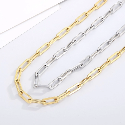 Paperclip Chain Necklace Bracelet Stainless Steel Geometric Double Lobster Clasp Minimalist Punk Fashion Jewelry For Men Women