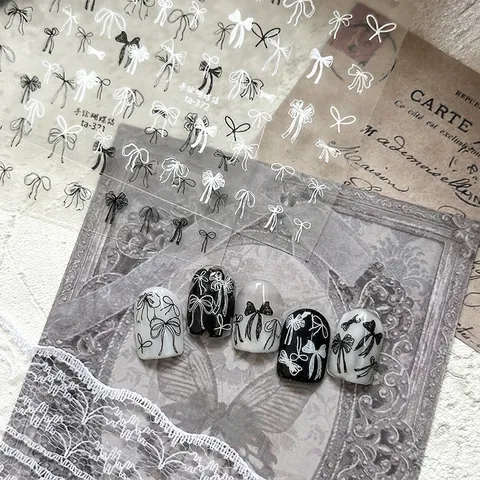 Bowknot Nail Art Stickers Hand Drawn Butterfly Knot Ultra Thin Self Adhesive Decals For Manicure Decoration