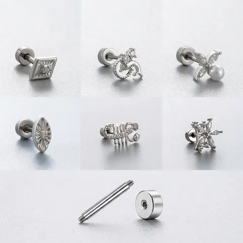 Zircon Titanium Steel Ear Bone Studs Screw Back Piercing Jewelry Elegant Dolphin Scorpion Snowflake Butterfly Artificial Pearl
