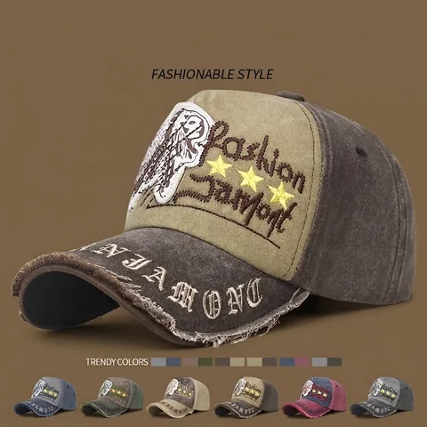Casquette De Baseball Vintage Coton Lavé Patchwork Rétro Casquette Ajustable Broderie Mode