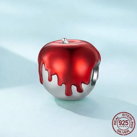 925 Sterling Silver Apple Charm Bead Red Enamel Dripping Design For DIY Bracelet Jewelry Making Cute Fruit Pendant