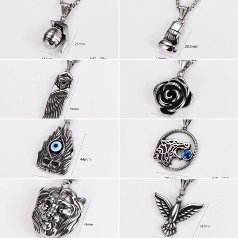 Retro Punk Anhänger Halskette 304 Edelstahl Hip Hop Gotik Löwe Totenkopf Rose Böser Blick Schmuck Zubehör Für Herren Damen