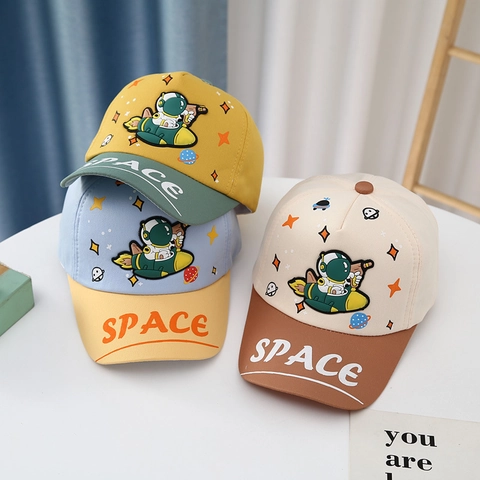 Kids Baseball Cap Cotton Blend Astronaut Space Print Sun Protection Outdoor Color Block Adjustable Hat For Boys Girls