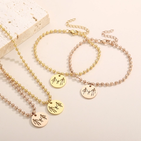 Collana E Bracciale In Acciaio Inossidabile Ciondolo Silhouette Famiglia Cavo Rotondo Catena A Sfere Regalo Festa Della Mamma Gioielli
