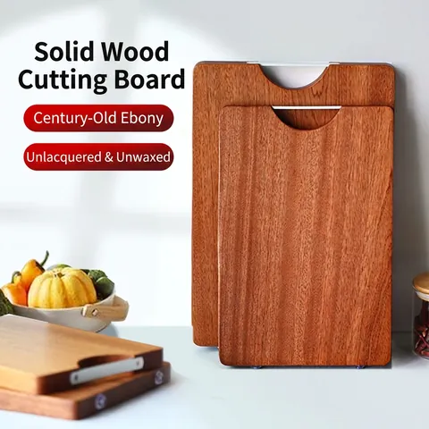 Ebony Wood Cutting Board Solid Wood Chopping Block Double Sided Non Slip Natural Durable Kitchen Handle Tool