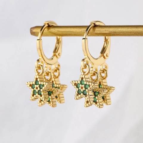 Orecchini A Cerchio Con Pendente A Stella Placcati Oro 18K Rame Zirconi Colorati Gioielli Da Donna Stile INS Elegante