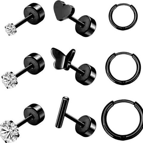 Parure de Boucles d'Oreilles Piercing en Acier Inoxydable Forme Cœur Papillon Éclair Créoles Bijoux Mode Punk pour Femmes Hommes