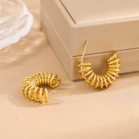 Hoop Ohrringe 18K Vergoldet Edelstahl Spiralspule C-Förmig Geometrisch Minimalistisch Französisch Stil Damen Mode
