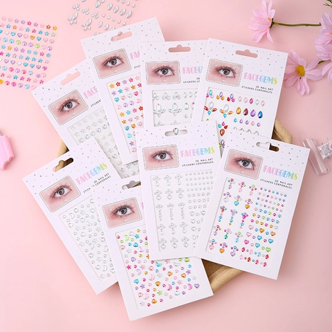 Face Gems 3D Nail Art Stickers Acrylic Rhinestone Self Adhesive Body Jewels Festival Makeup Decoration For Women Girls