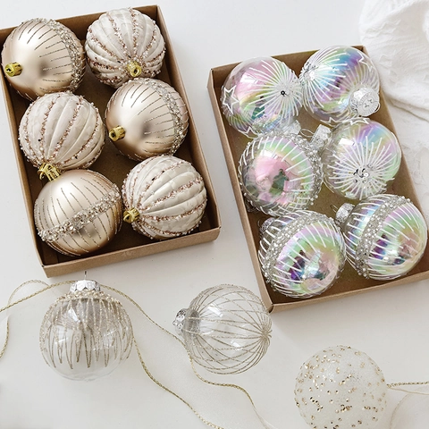 Christmas Ball Ornaments Plastic Transparent Iridescent Hand-Painted Tree Hanging Decorations Holiday Party Home Decor