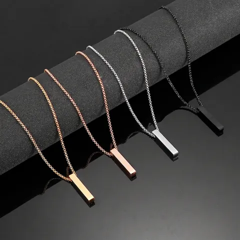 Minimalist Geometric Vertical Bar Pendant Necklace Polished Stainless Steel Jewelry For Men Women Titanium Steel Accessories