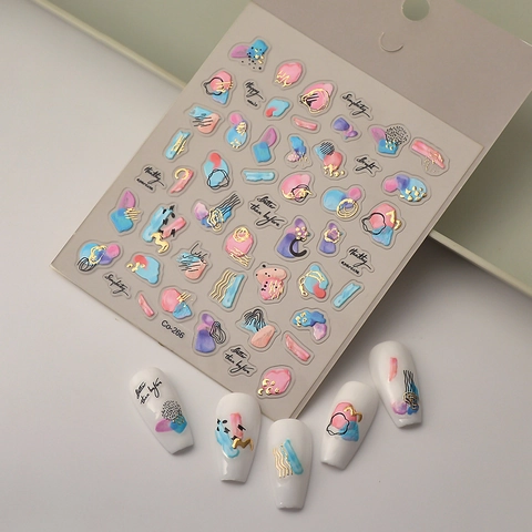 Nail Art Stickers 5D Relief Embossed Waterproof Gold Foil Abstract Watercolor Flower Butterfly DIY Manicure Decoration For Women