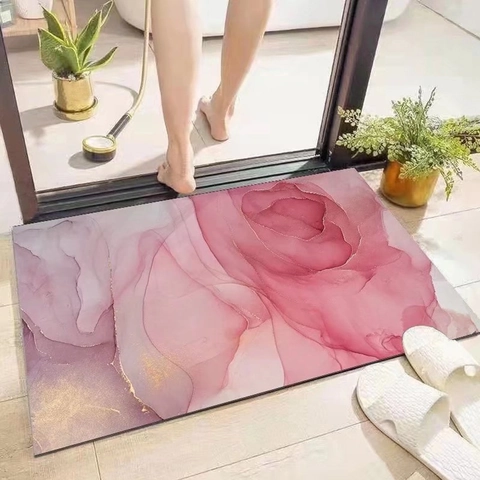 Bathroom Mat Diatom Mud Water Absorbent Non Slip Quick Dry Entrance Door Rug Marble Floral Design Modern Decorative