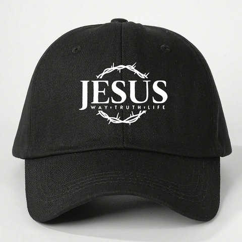 Religious Christian Jesus Way Truth Life Print Baseball Cap Polyester Adjustable Outdoor Sunshade Sport Hat