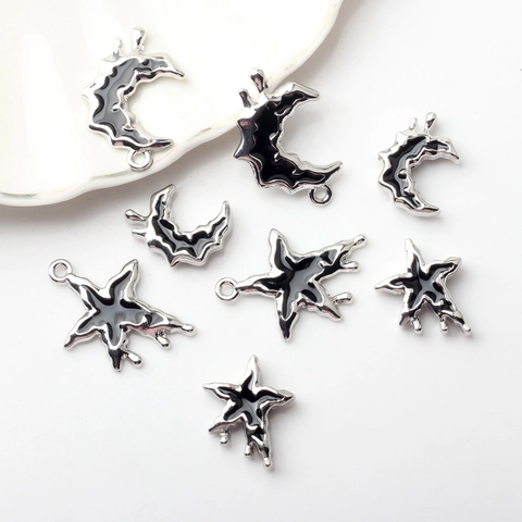 Star Moon Charms Pendants DIY Jewelry Making Accessories Zinc Alloy Enamel Drip Oil Molten Liquid Metal Style Celestial