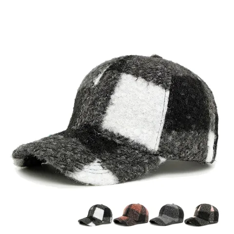 Plaid Polyester Lamswol Baseballpet Geruite Boucle Winter Warme Hoed Voor Dames Heren Outdoor Casual Verstelbaar