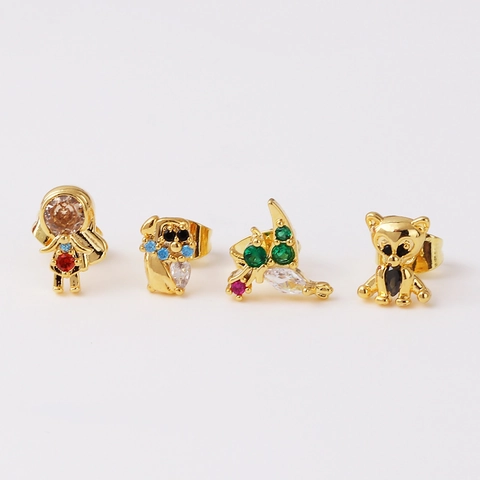 Boucles D'oreilles Puces Animaux Dessin Animé Astronaute Oiseau Zircon Laiton Pavé Bijoux Fantaisie Femme