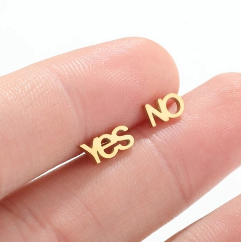 Boucles D'oreilles Puces Lettres YES NO Asymétriques En Acier Inoxydable Rétro Minimaliste Style Ins Pour Femmes