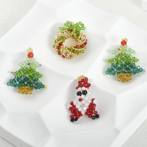 Colgantes De Navidad De Cuentas De Cristal Tejidas A Mano Accesorios De Joyería DIY Para Pendientes Papá Noel Árbol Corona Campana