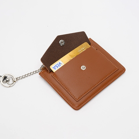 Women Mini Coin Purse Card Holder PU Leather With Keychain Zipper And Snap Button Pocket Small Wallet Solid Color Simple