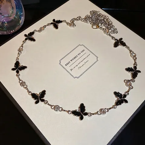 Butterfly Pendant Waist Chain Alloy Rhinestone Black Dripping Oil Vintage Fashion Body Jewelry Accessory For Women