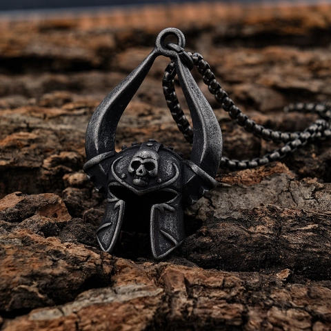 Gothic Skull Mask Helmet Pendant Necklace Stainless Steel Retro Biker Punk Jewelry For Men