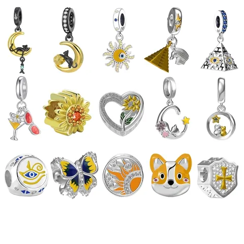 DIY Armband Charms Kupfer Material Mit Zirkon Emaille Dekorative Blumen Tiere Katzen Mond Sonne Sterne Herz Schmuck Zubehör