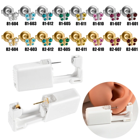 316L Edelstahl Schmetterling Ohrstecker Einweg Ohrlochstechen Kit Mit Zirkonia Strass Für Damen Schönheit Piercing Werkzeug