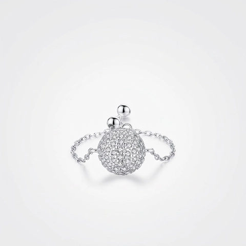 Anello A Catena Regolabile In Argento Sterling 925 Per Donna Sfera Micro Pavé Zirconia Gioielli Da Dito Eleganti Minimalisti