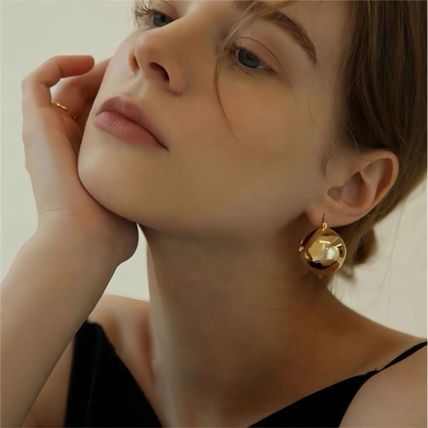 Boucles D'oreilles Créoles Épaisses Acier Inoxydable Plaqué Or Émail Coloré Style Rétro Français Vintage Femmes
