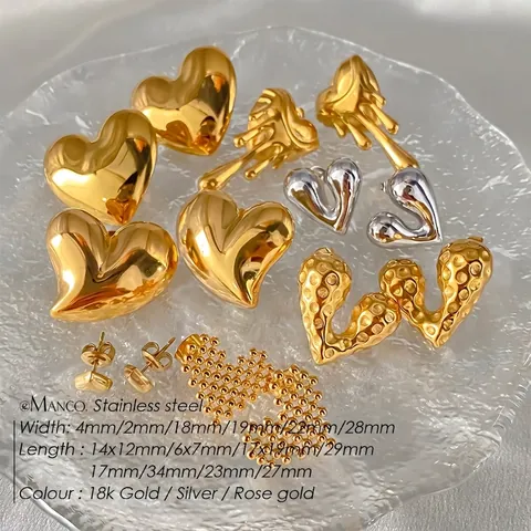 Boucles d'Oreilles Clous Cœur en Acier Titane Inaltérable Mode Acier Inoxydable Or Argent Électroplaqué Cœur Texture Lava Bijoux Cadeau pour Femme