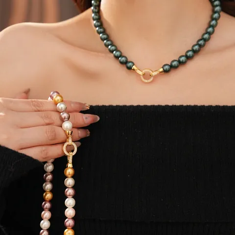 Collar De Perlas Artificiales Vintage Con Cierre Redondo De Zircón De Cobre Cadena De Clavícula Retro De Lujo Francés Para Mujeres